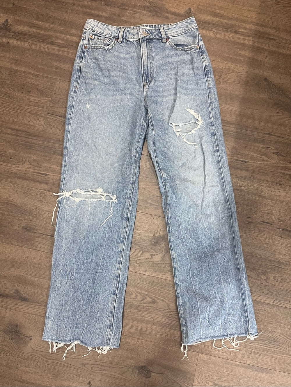 Garage Light Blue Distressed Wide-Leg Jeans